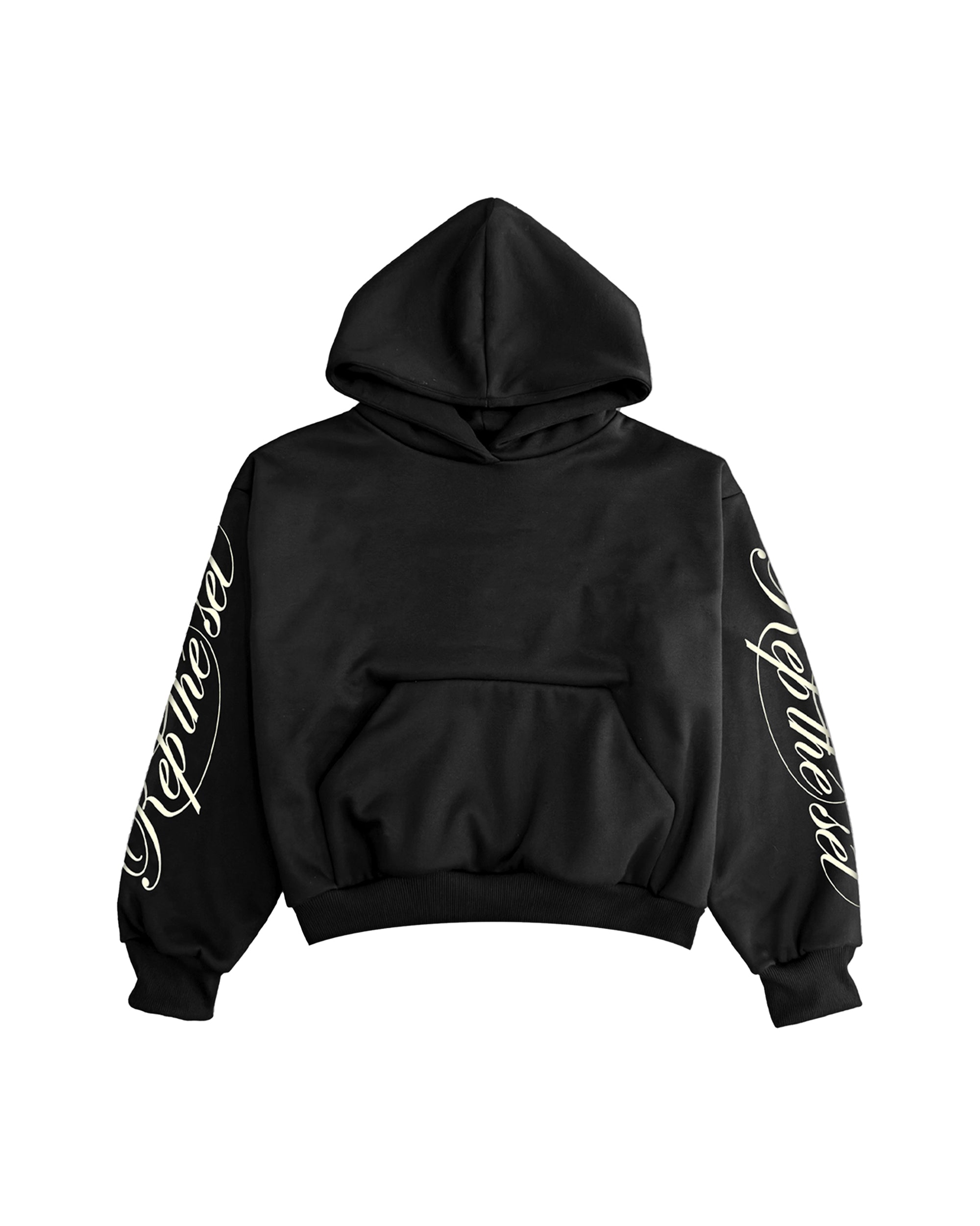RTS Script Cropped Hoodie (Black)