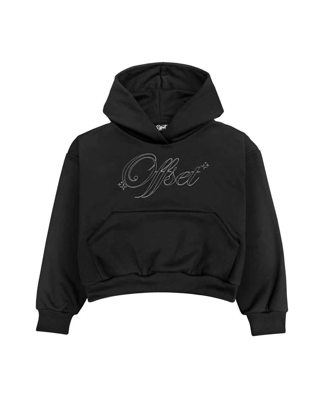 Running Stitch Cropped Hoodie (Black)