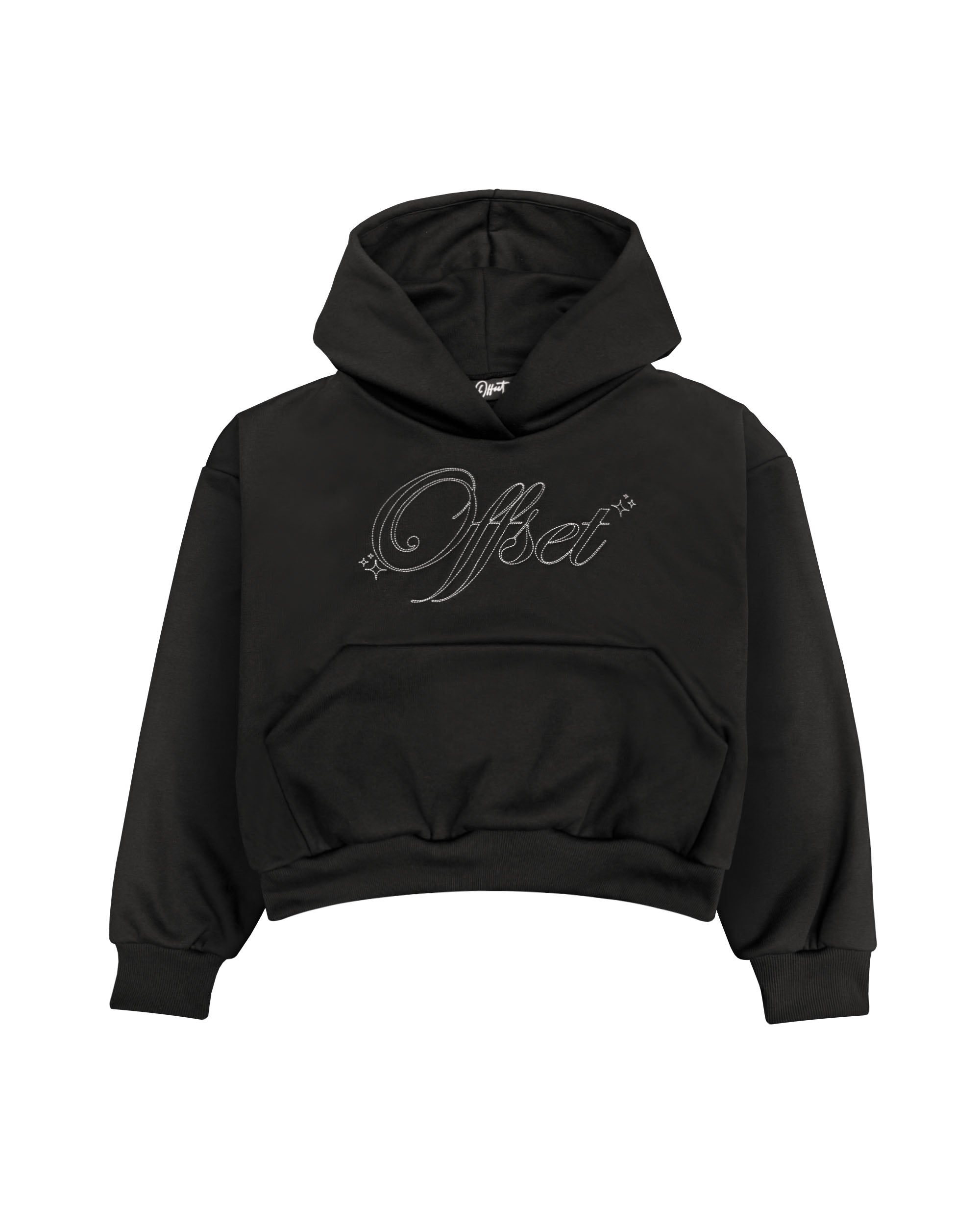 Running Stitch Cropped Hoodie (Black)