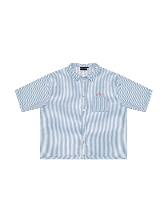 Pinstripe Cropped Polo S/S (Blue)