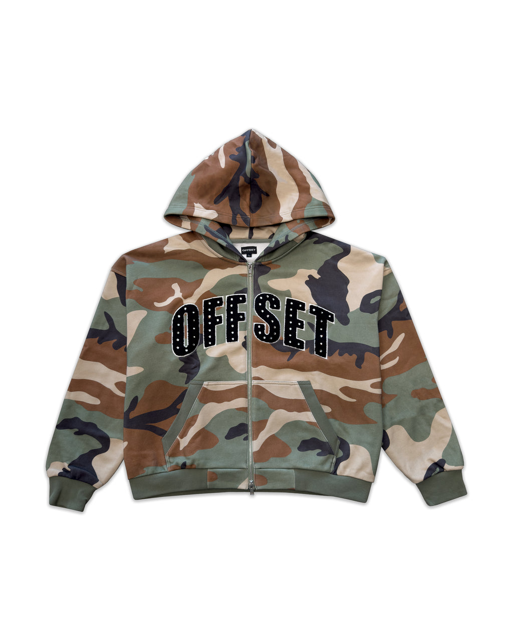 Studded French Terry Zip-up Hoodie (Camo)