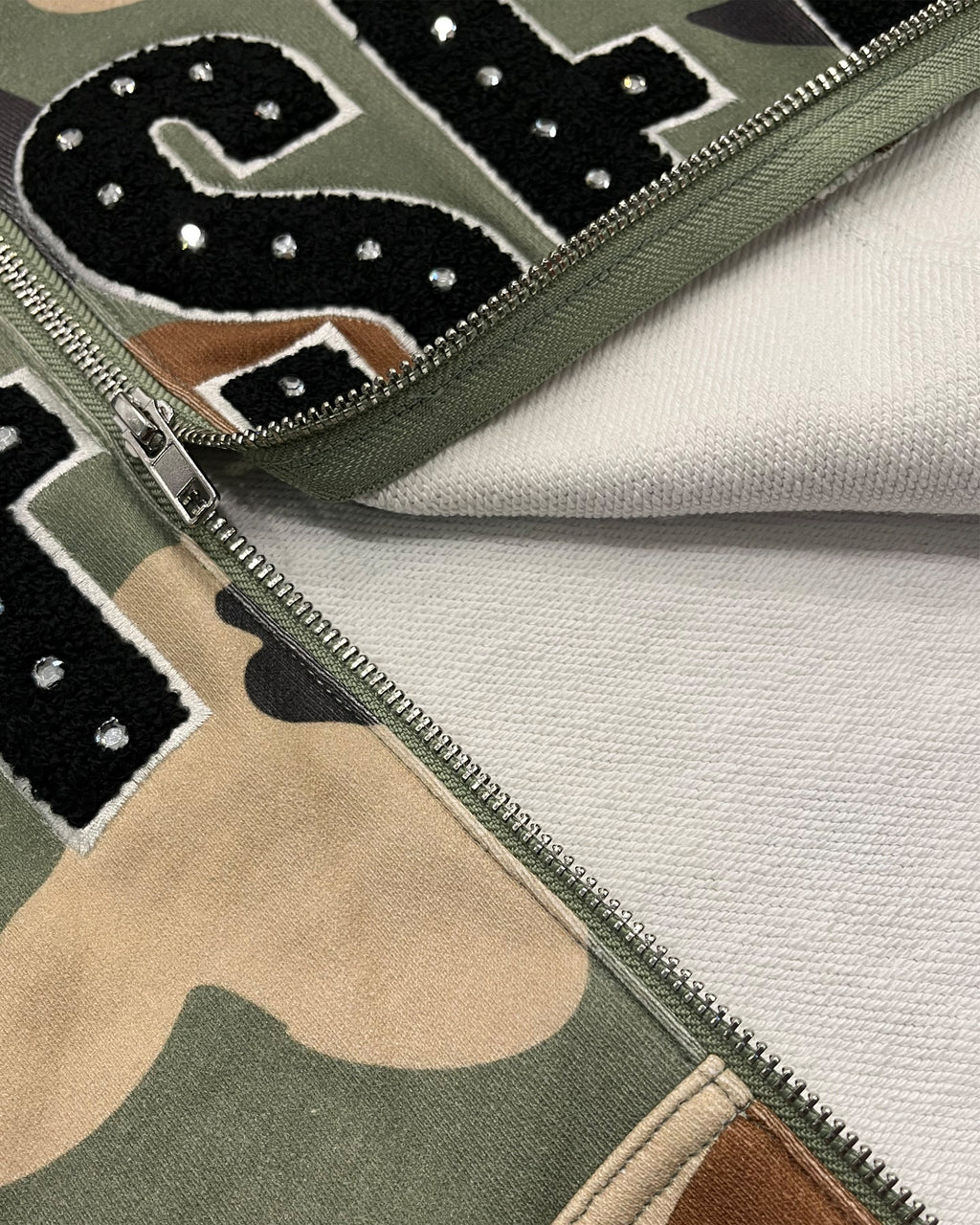 Studded French Terry Zip-up Hoodie (Camo)