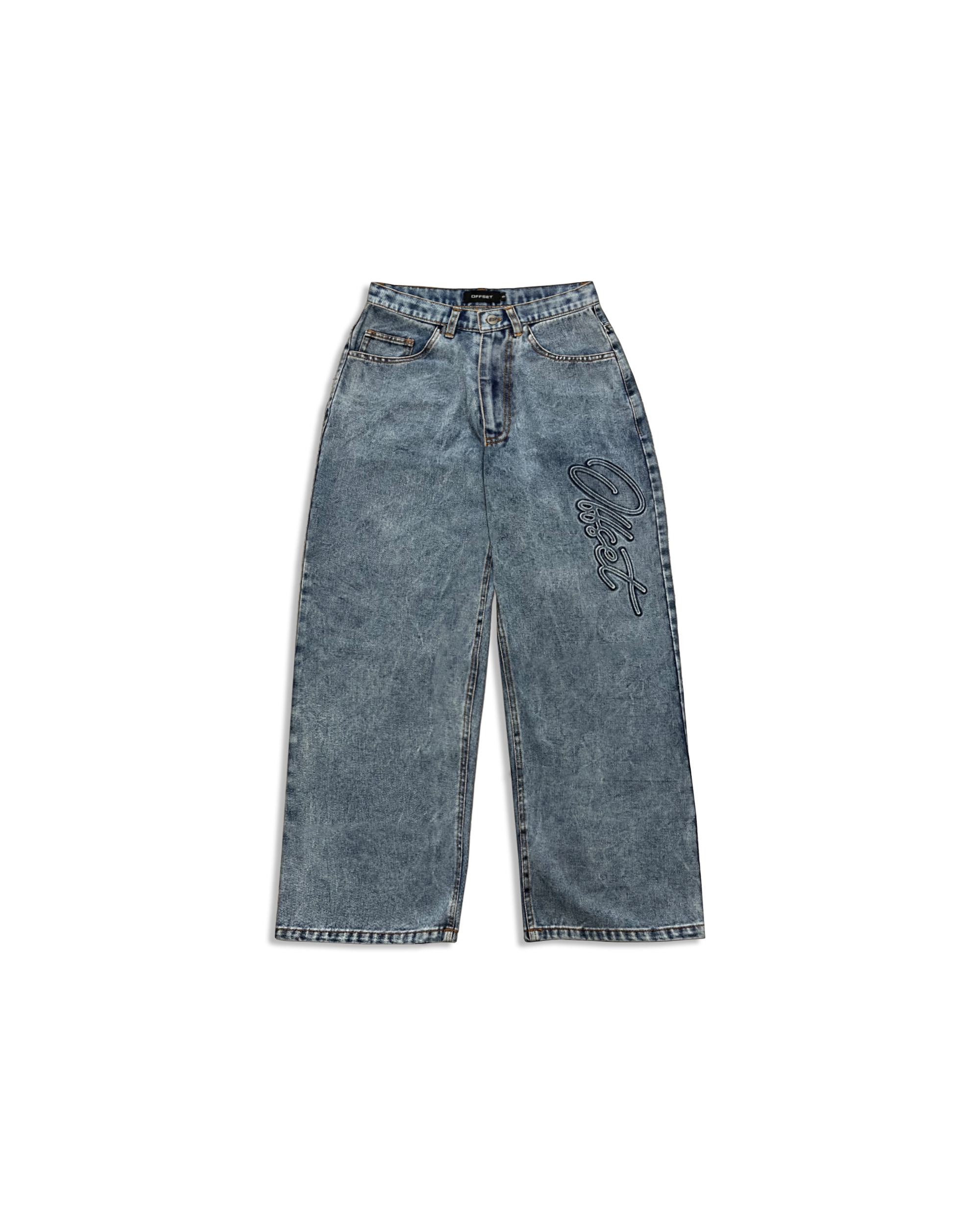 Embossed Baggy Denims (Stone Washed Blue)