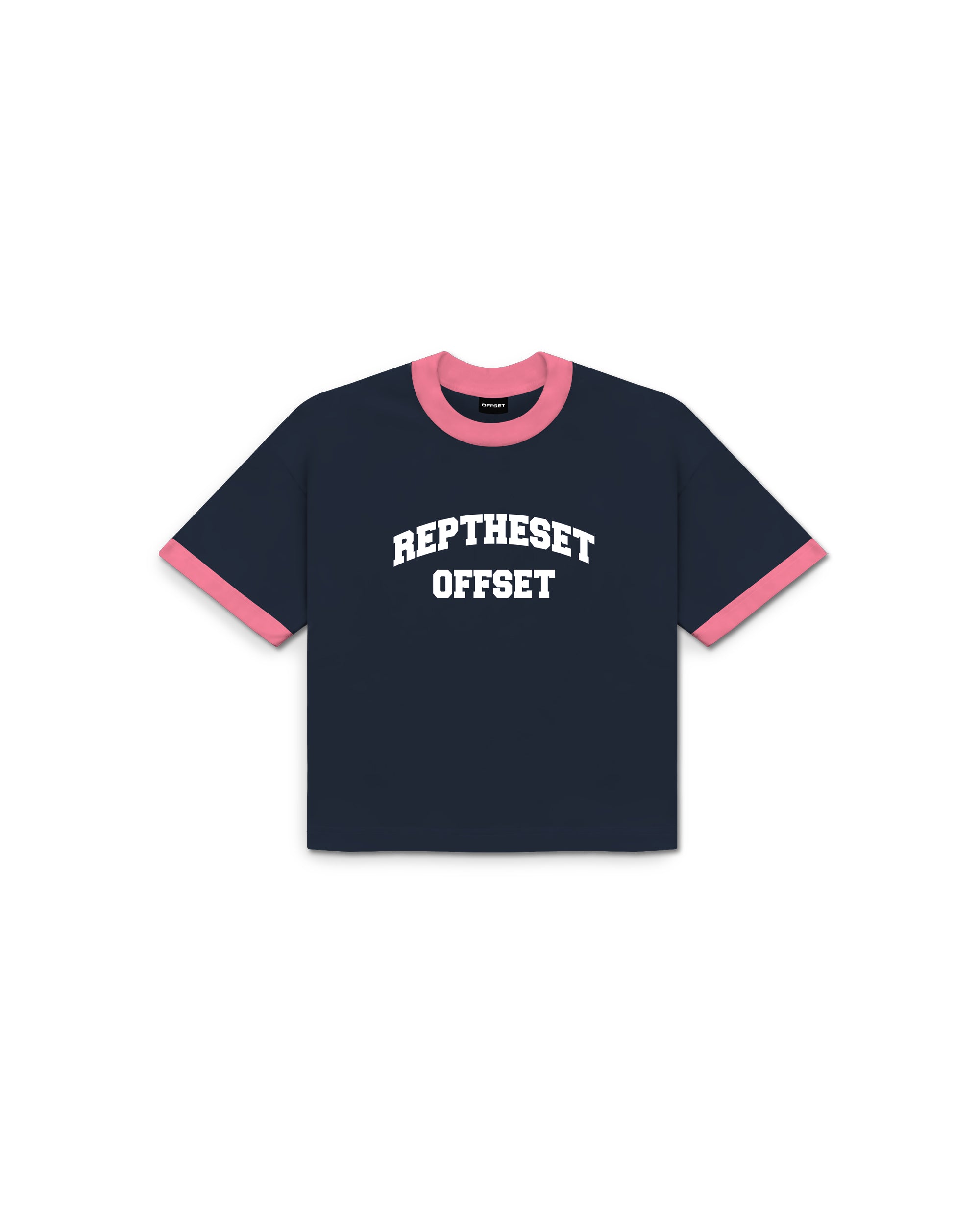 RTS Cotton Candy Ringer Cropped Tee (Navy Blue)