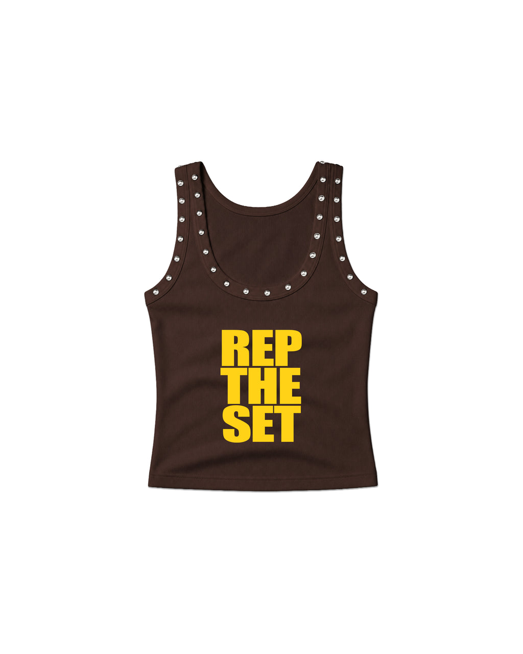 Studded Cropped Tank Top (Brown)