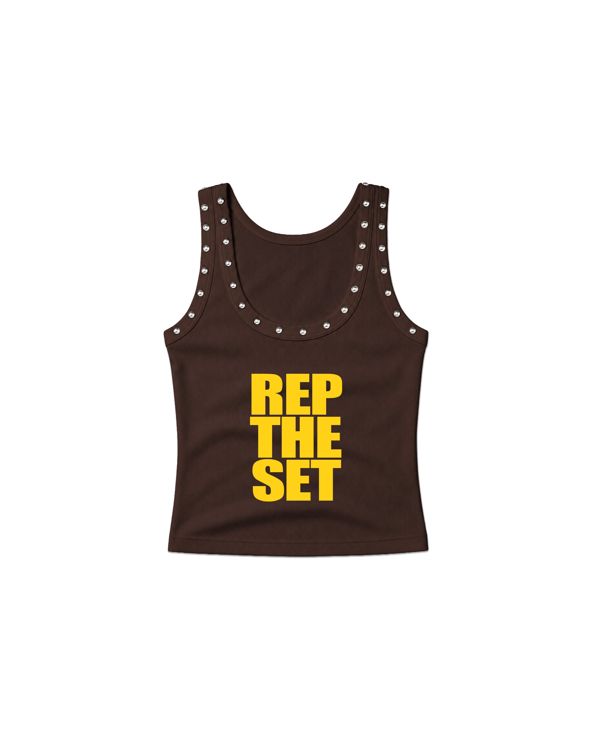 Studded Cropped Tank Top (Brown)