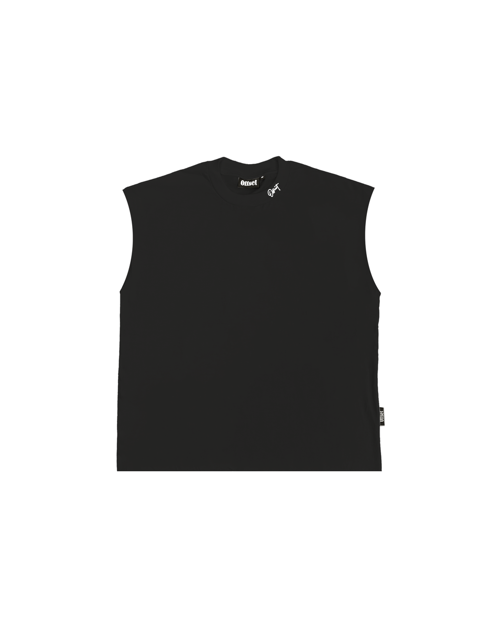 Signature Collar Embroidered Cut Sleeve Top (Black)