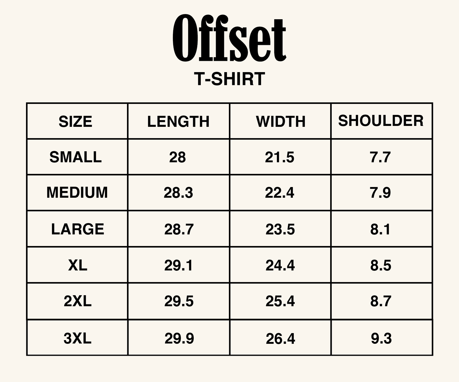 SIZE GUIDE – O F F S E T