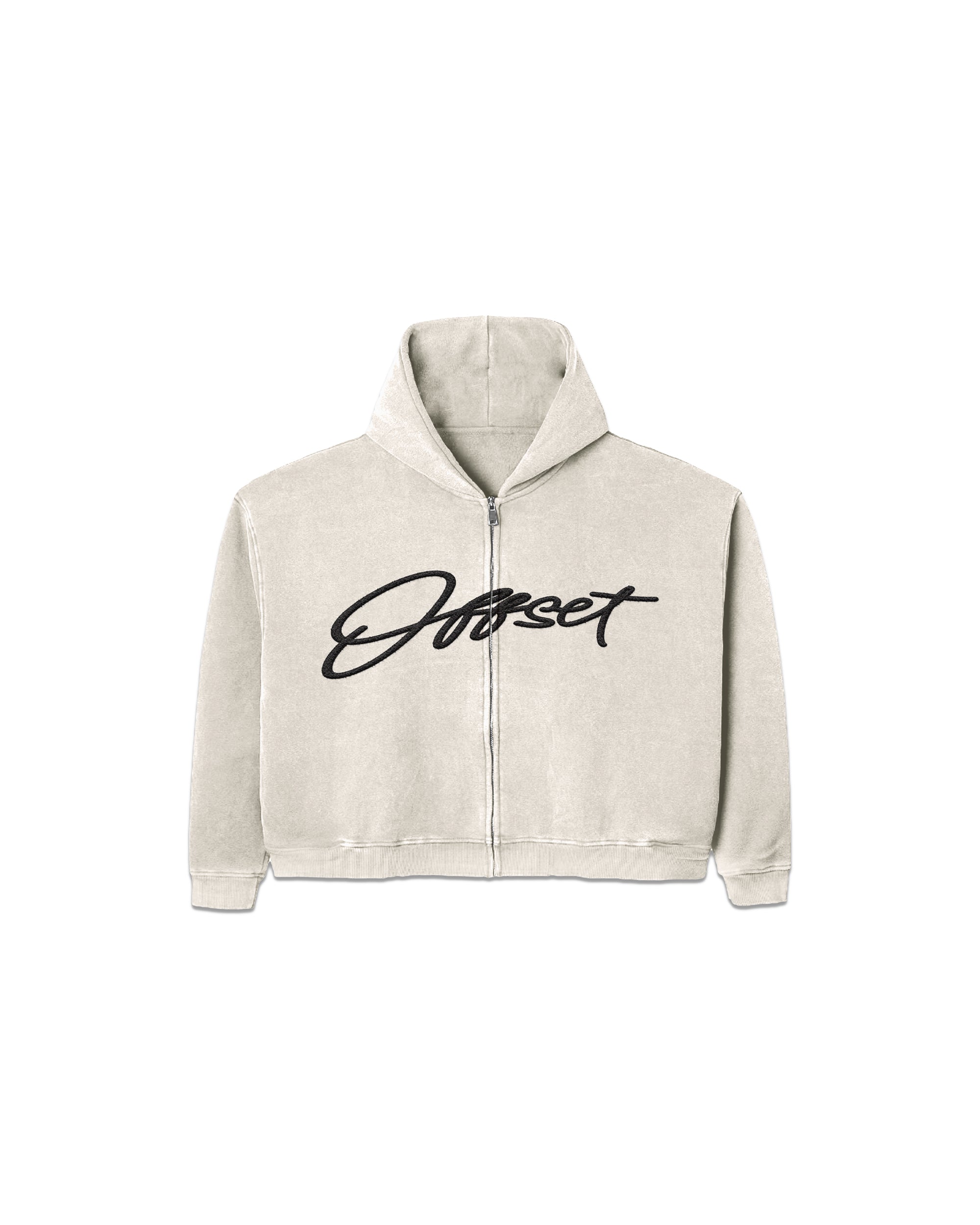 Script French Terry Zip-up Hoodie (Oat)