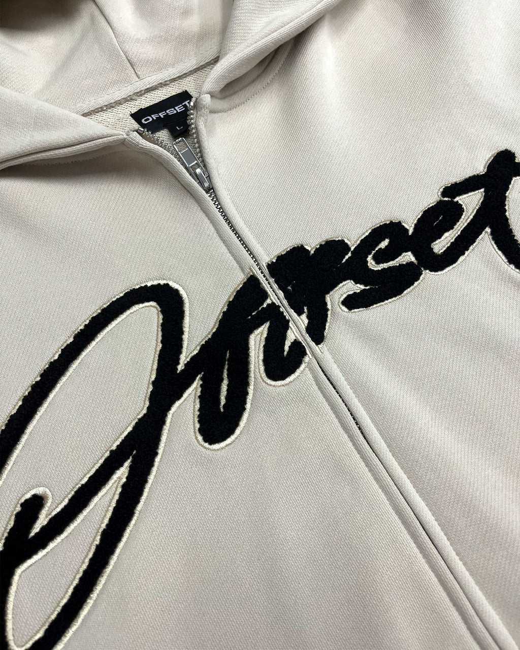 Script French Terry Zip-up Hoodie (Oat)