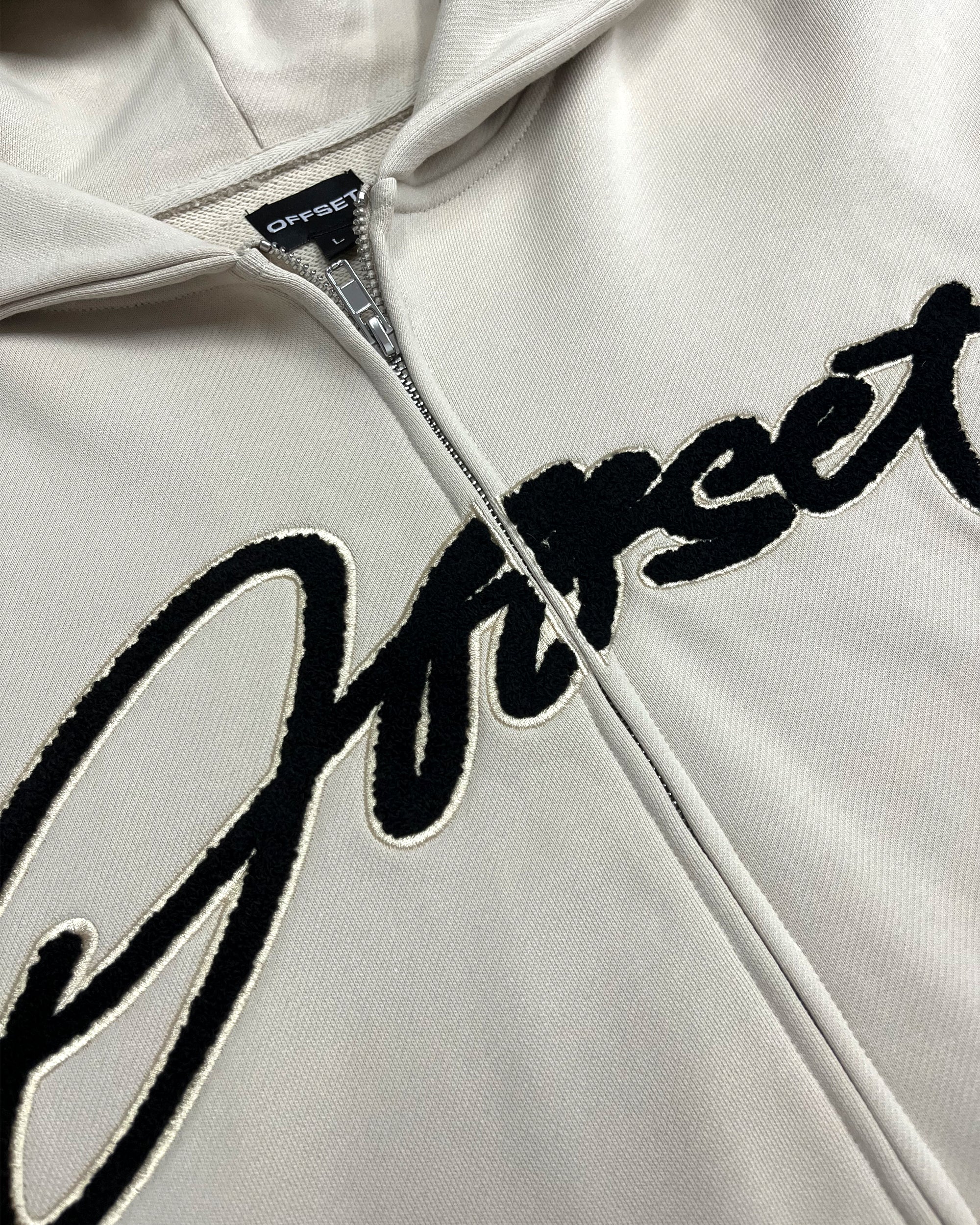 Script French Terry Zip-up Hoodie (Oat)