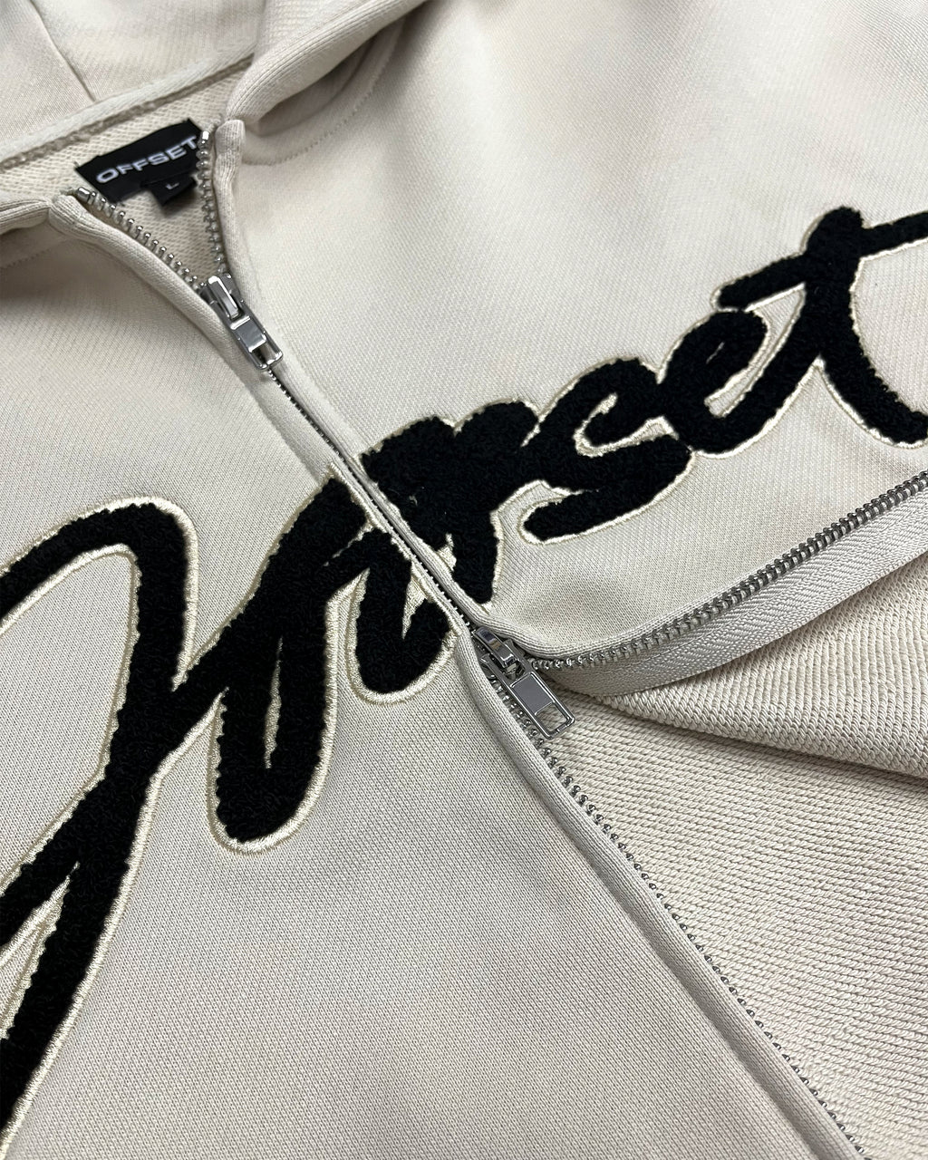 Script French Terry Zip-up Hoodie (Oat)