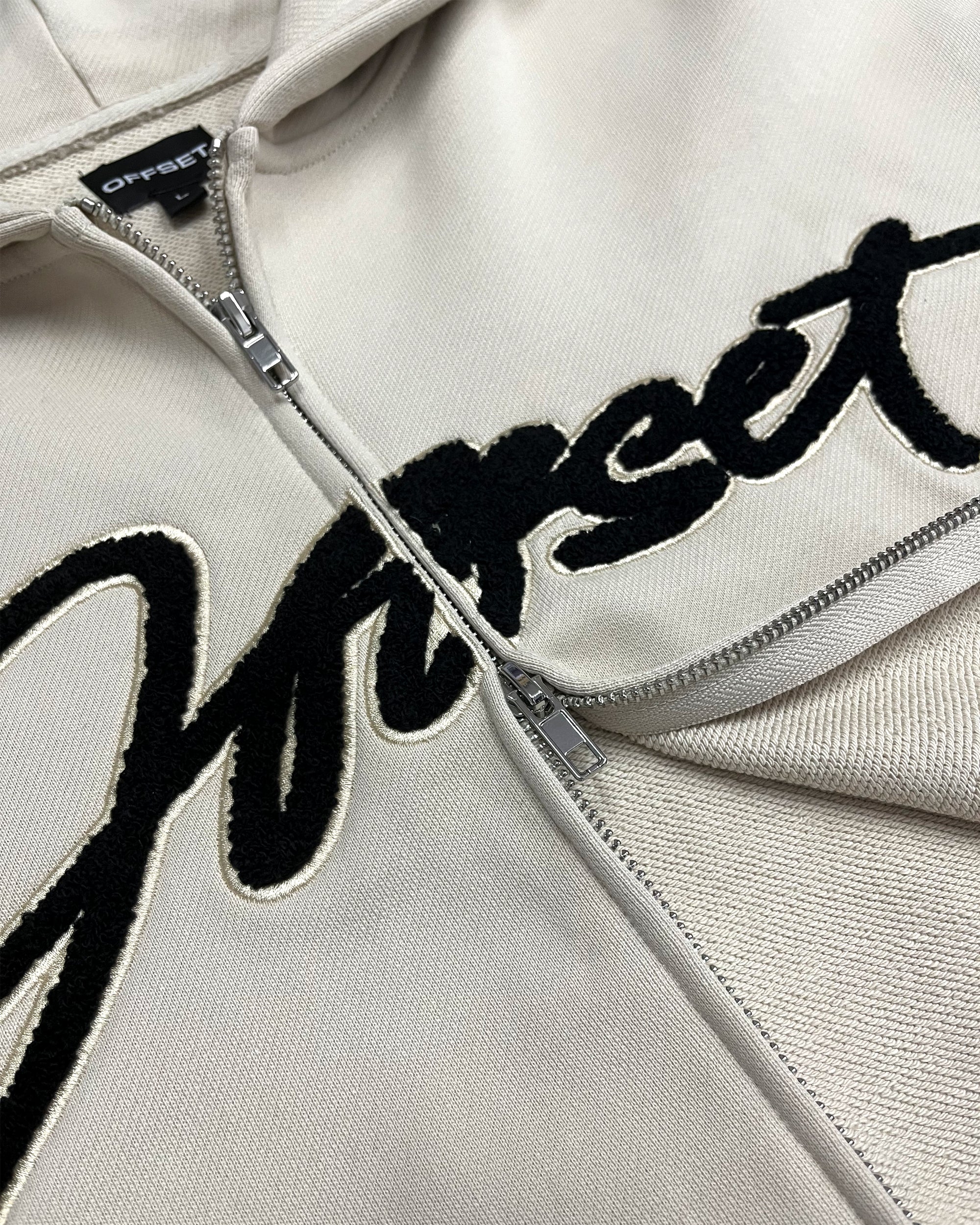 Script French Terry Zip-up Hoodie (Oat)