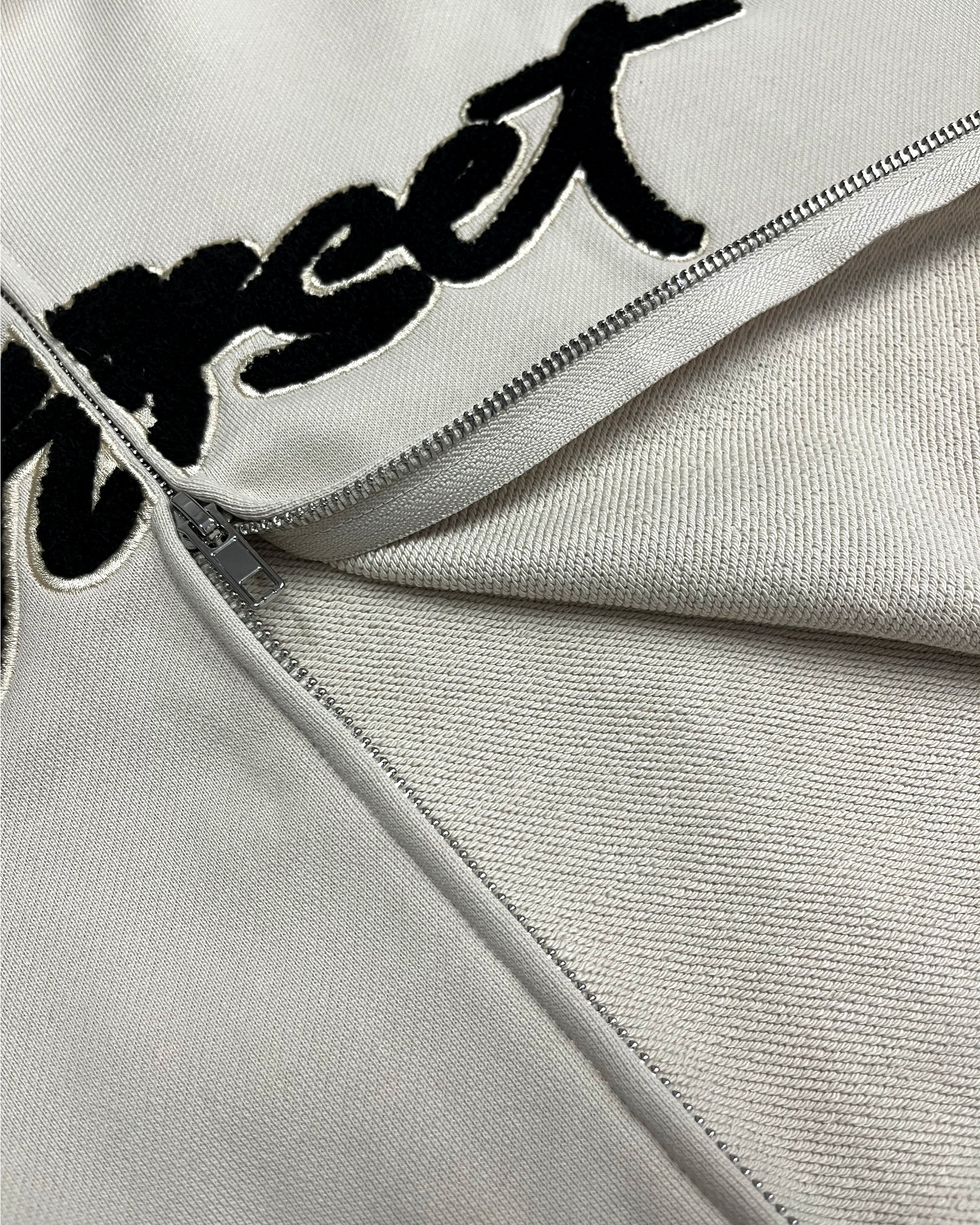 Script French Terry Zip-up Hoodie (Oat)